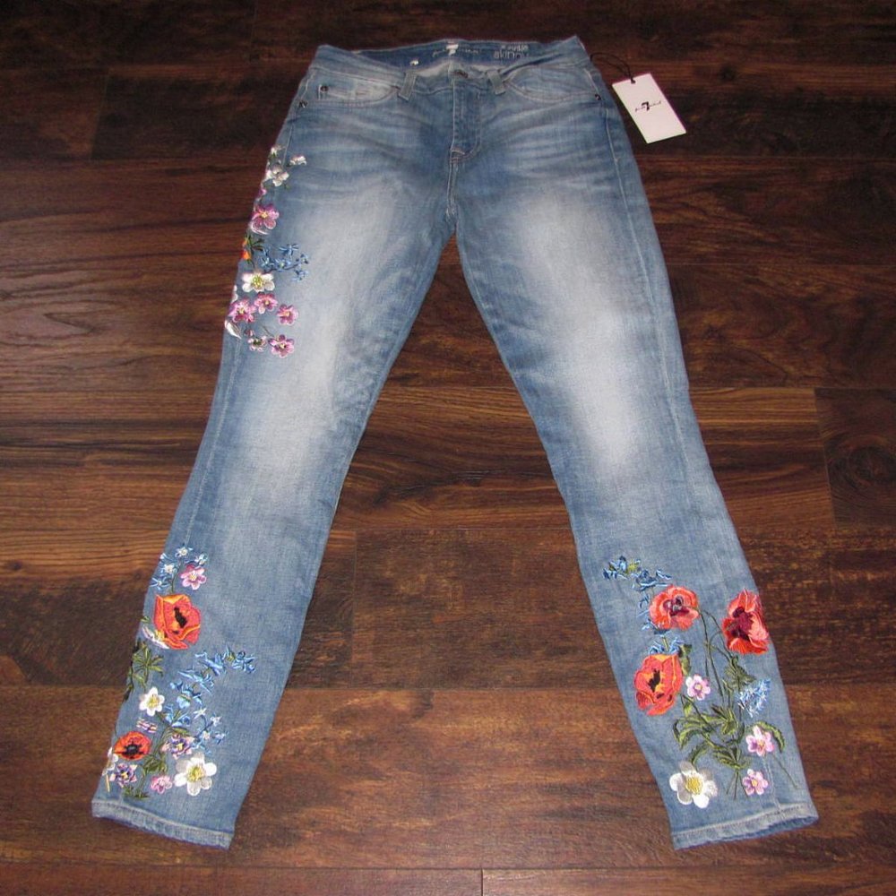 Women's 7 For All Mankind Jeans Size 25 The Ankle Skinny Flowers